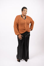 Plus- Hot Cocoa Twist Front Knit Sweater