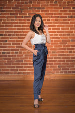 Nia Navy Blue Satin Pants - Boutique Amore