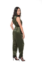 Giselle Olive Green Satin Jumpsuit - Boutique Amore